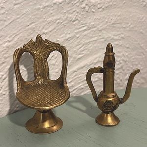 Brass Dollhouse Chair and Pitcher - vintage